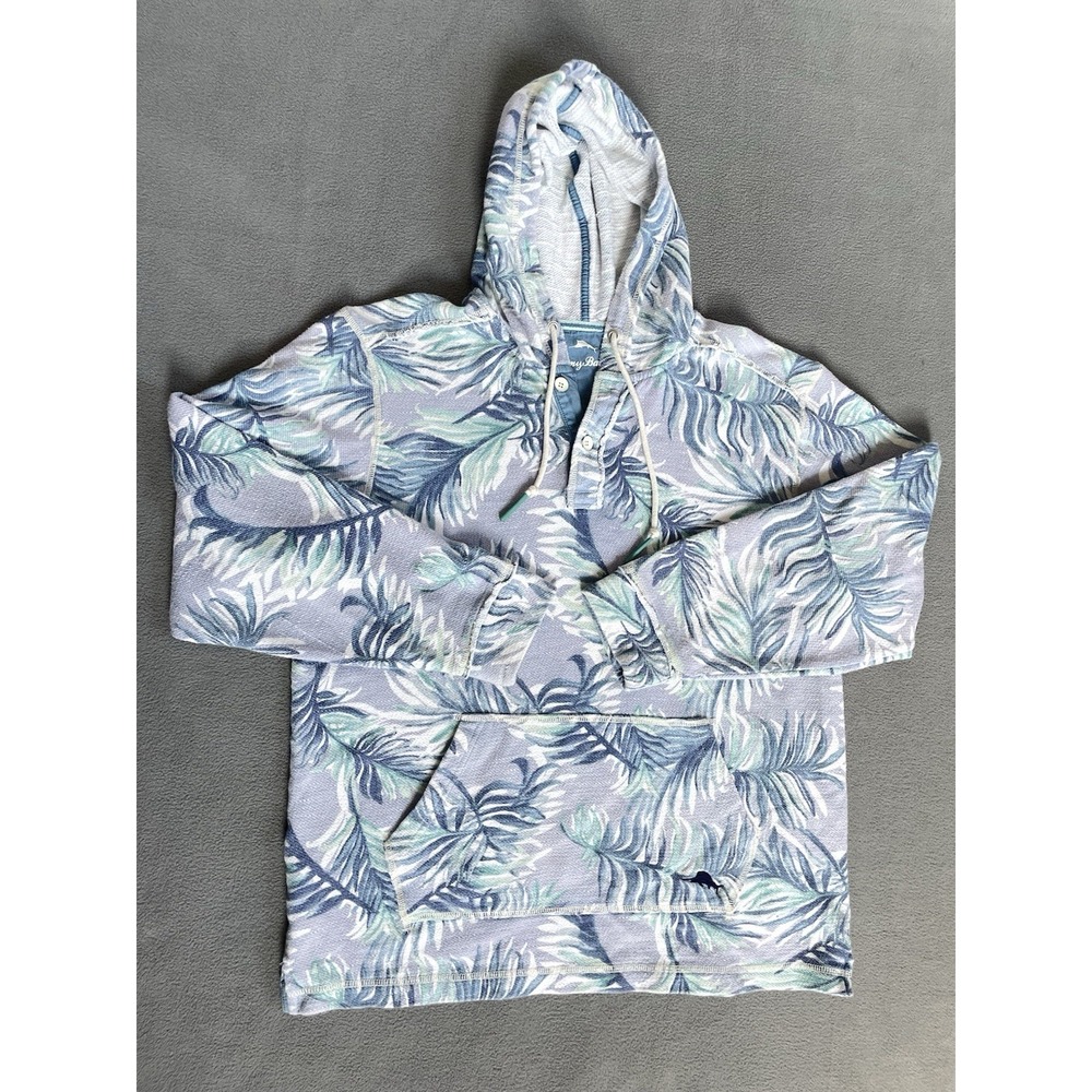 Tommy Bahama Terry Cloth Blue Floral Tropical Pullover Hoodie Mens Med Cotton